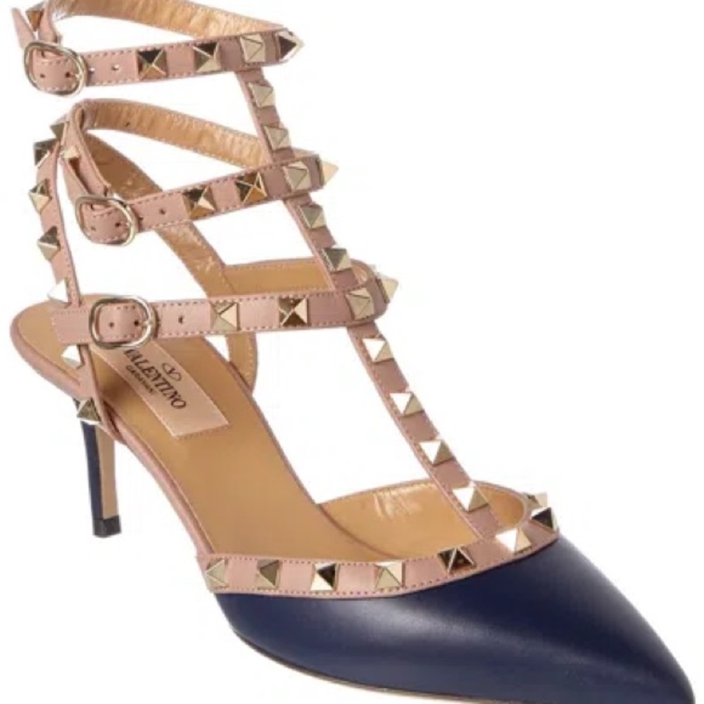 Valentino Garavani Rockstud Caged 65 Leather Ankle Strap Pump Heel Sandal